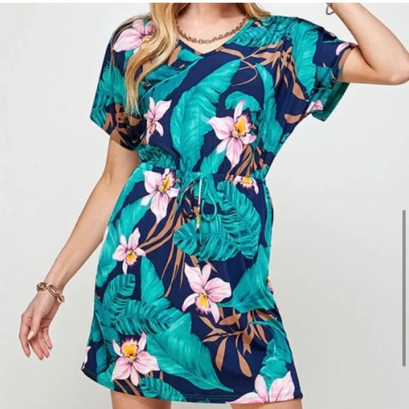 LAST ONE: Navy tropical print pocket dress - Picture 4 of 5